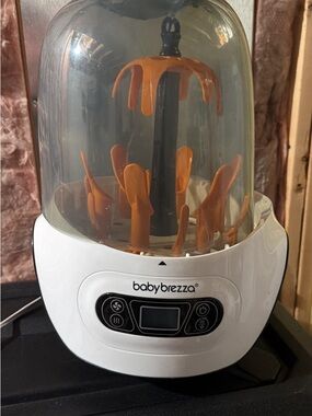 Baby Brezza White Bottle Sterilizer & Dryer with Orange Inserts